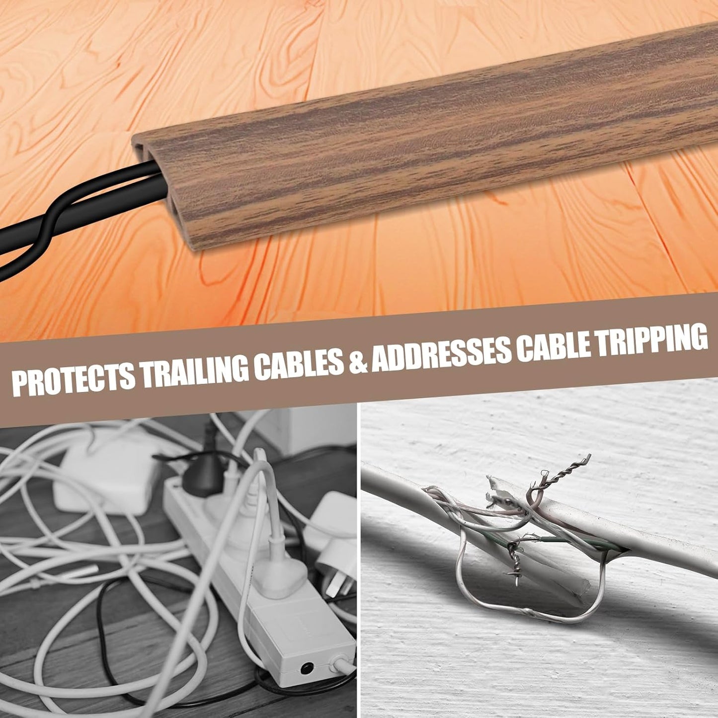 Floor Cord Cover Self Adhesive Cord Hider,10FT Cable Management, Extension Strip Protector for Wires, Prevent Cable Trips for Offices, Gyms, Exhibitions Cavity:0.47"(W) x0.35(H) Woodsmokedbrown