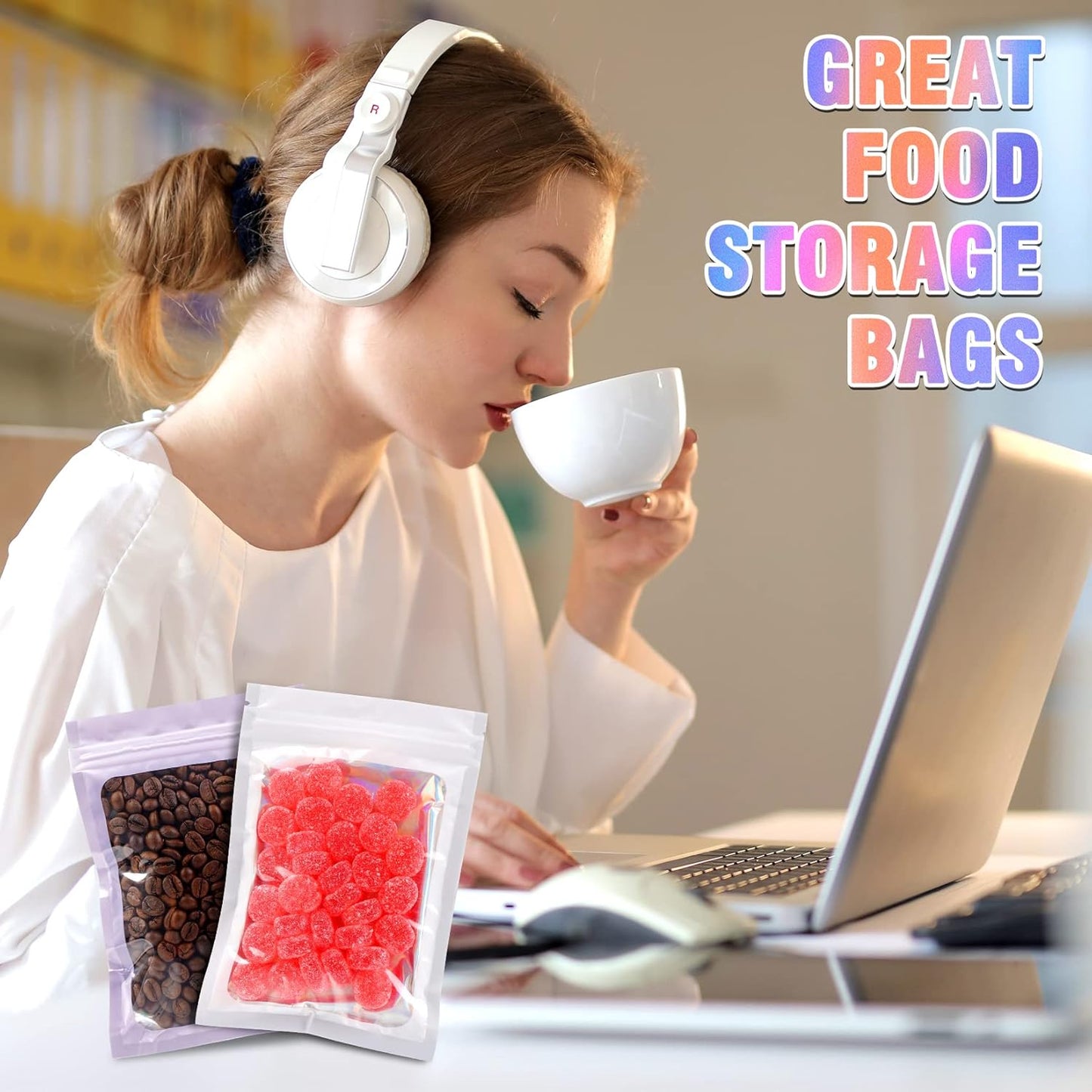 Mylar Bags, 100 PCS Packaging, Small Smell Proof With Clear Window, Resealable for Small Business, Sample Candy Sealable, Freshie, Black (4x6 Inch)