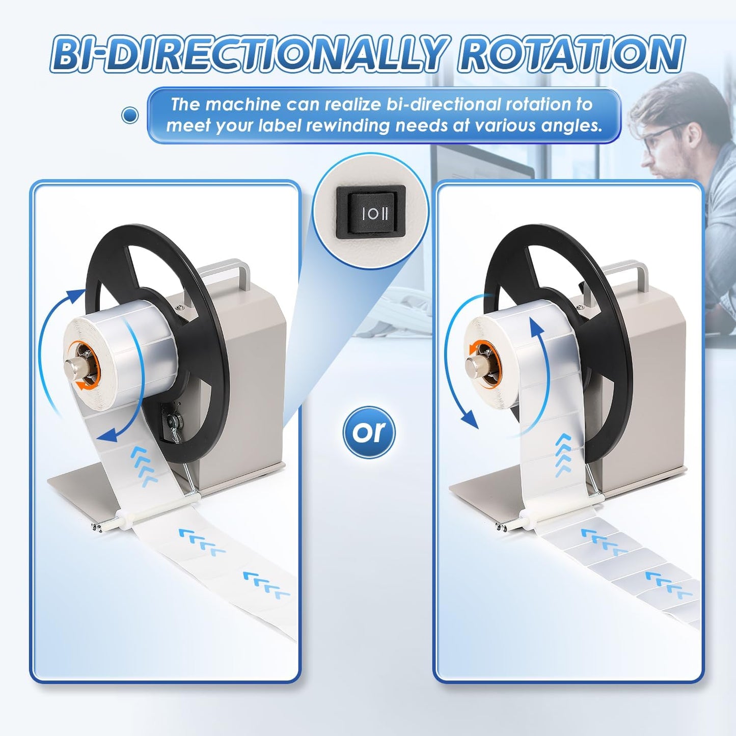 Automatic Rewinder, Speed-Adjustable Sticker Machine, Bidirectional Label Rewinding, Synchronized With Printer, 1"/1.5"/3" Core Holder, Width 3.54"