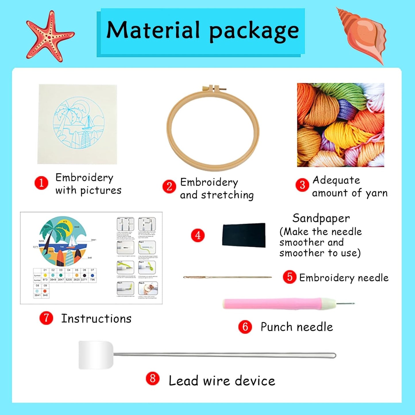 ILYUFO Punch Needle Kits Adults Beginner DIY Dreamy Beach Style 8 in Hoop Embroidery Set Starter Punch Needle Tool for Art Crafts, Ideal for All Ages, Perfect Festival Decoration & Gift (Dream Beach)