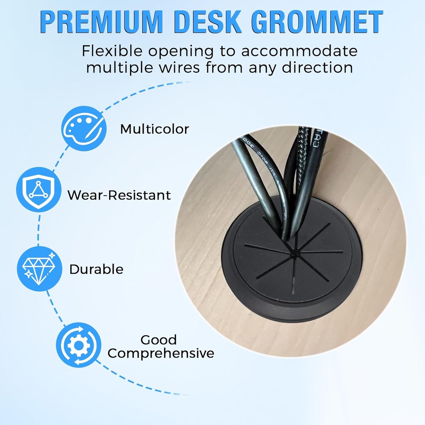 Desk Grommet 2" (50 mm), Desk Hole Cover for Cables Brown, Cable Grommet ABS Plastic, Desk Hole Grommet for Office and Home Table Cable, Detachable & Flexible Cable Cord Organizer-4 Pcs