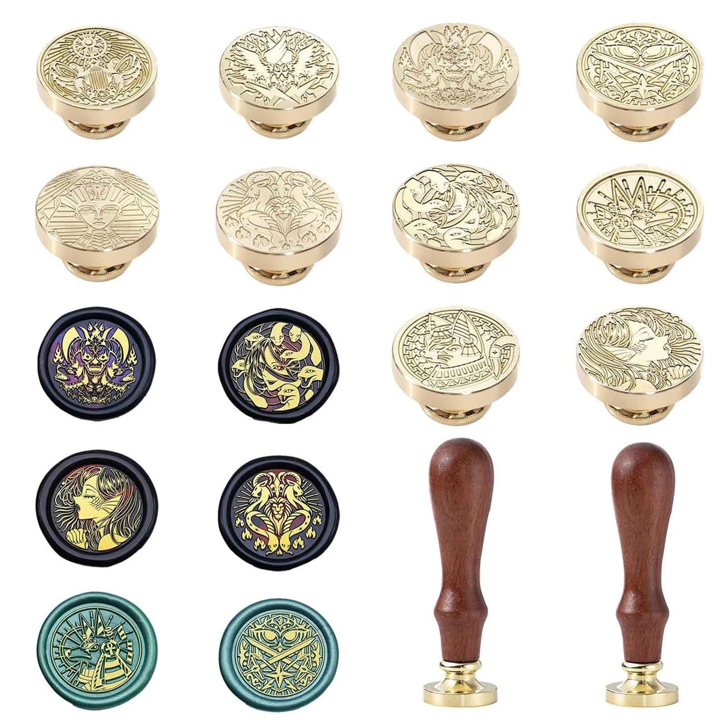 10PCS Mythical Wax Seal Set - Retro Brass Sealed Stamp, Removable Sealing Wax Stamp with 2 Handle (Thor,Anubis,Bastet,Medusa,Hades,Chimera,Siren,Sphinx,Athena,Apollo)