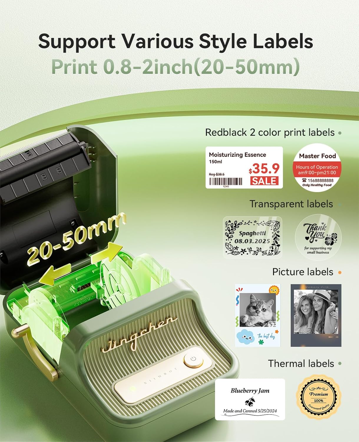 NIIMBOT B21 Pro Label Maker, 300DPI HD Label Printer, Ideal for Notes,Photos, Study Graphics, Memo Maker,50x30mm Label,230Pcs(Pine Green)