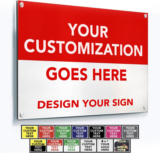 Custom Metal Signs, Personalized Aluminum, Waterproof Business Signs, White Aluminum (Red & White, 24x18 In)