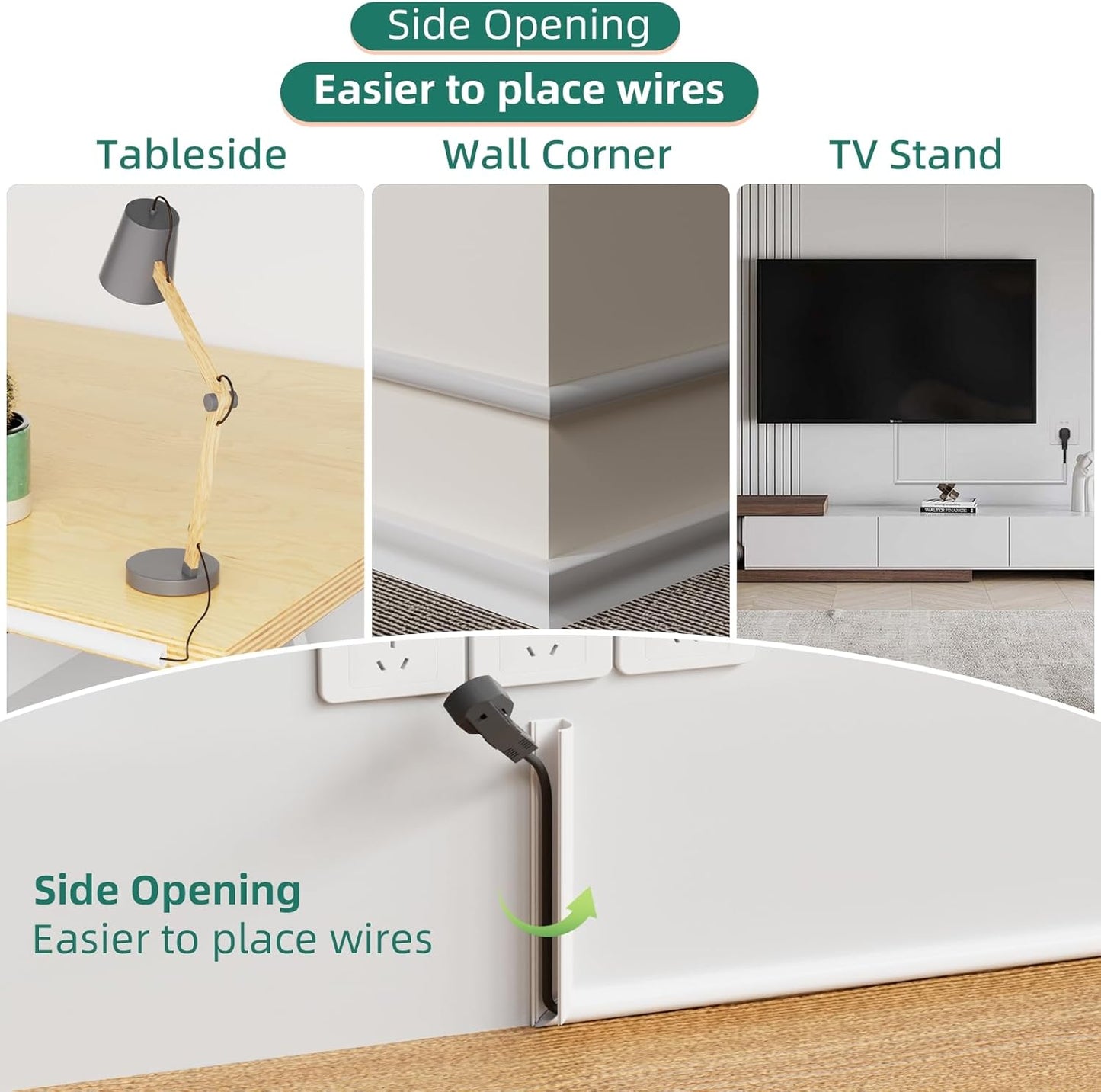Cord Hider Raceway Kit, 118 inch Wall Cable Hider for 1 Cable, Silicone Material Hiding Wall Mount TV Powers Cords in Home Office, W0.59 H0.39in White