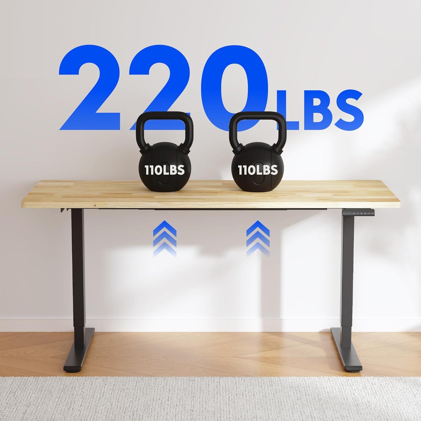 FLEXISPOT E3 Solid Wood Dual Motor Standing Desk 71x30 Inch Whole-Piece Board Electric Height Adjustable Stand Up Desk (Black Frame + Rubber Wood Desktop)
