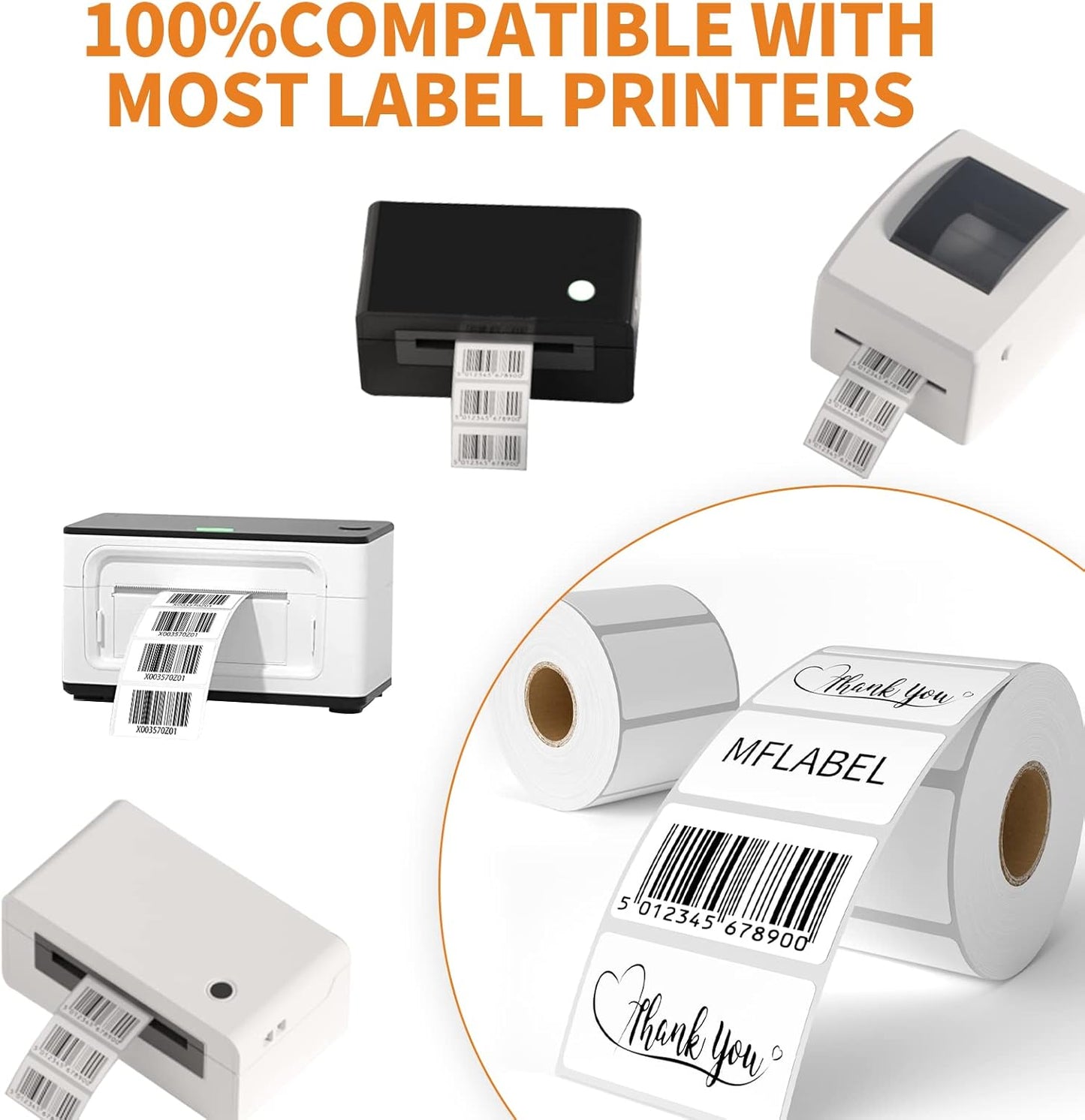 MFLABEL 2-1/4 x 1-1/4 Inch Direct Thermal Perforated Shipping Label, 2.25x1.25 inch Direct Thermal Labels for Barcodes Address，Perforated Shipping Labels (4 Rolls, 1000/Roll)