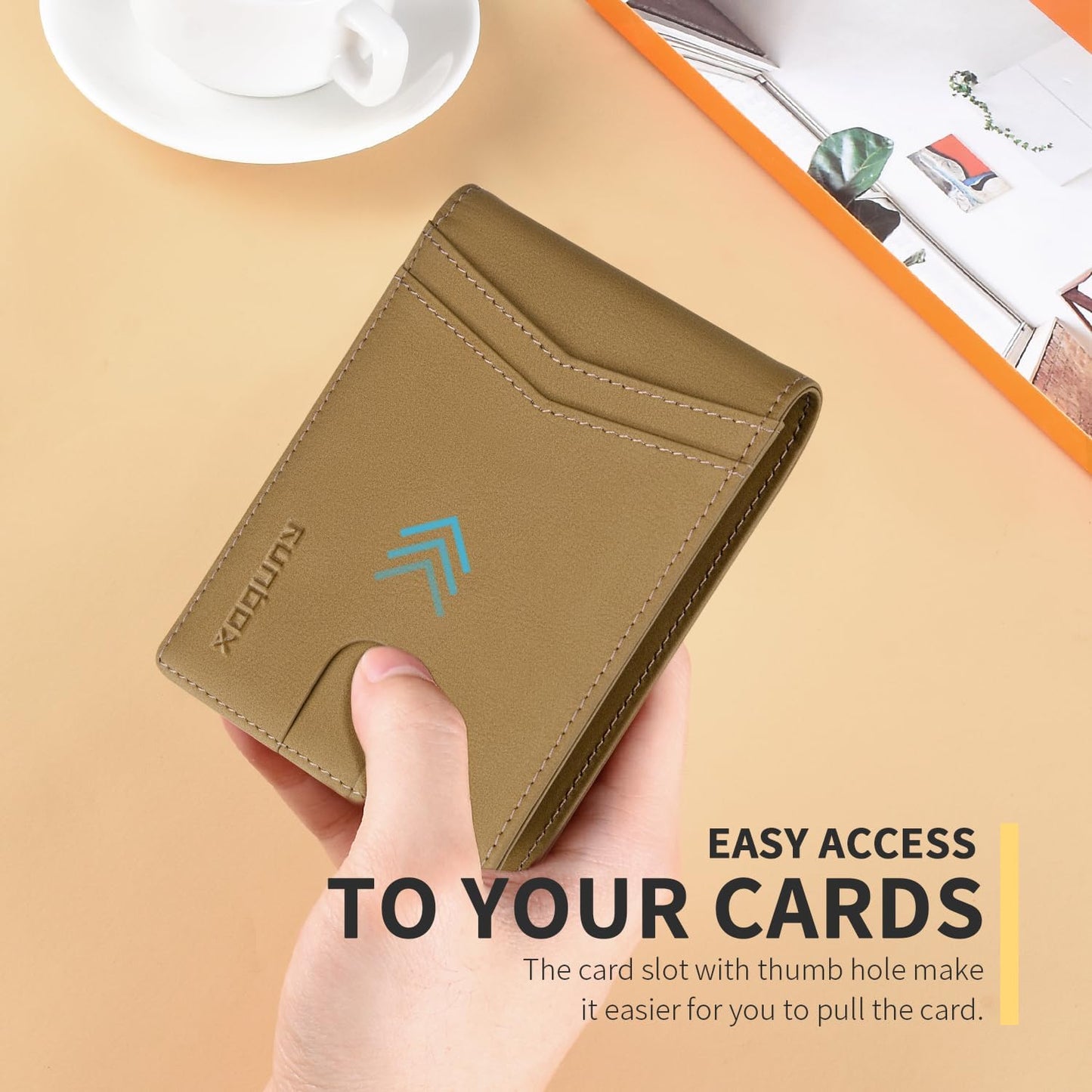 RUNBOX Wallet for Men Slim Rfid Leather 2 ID Window With Gift Box