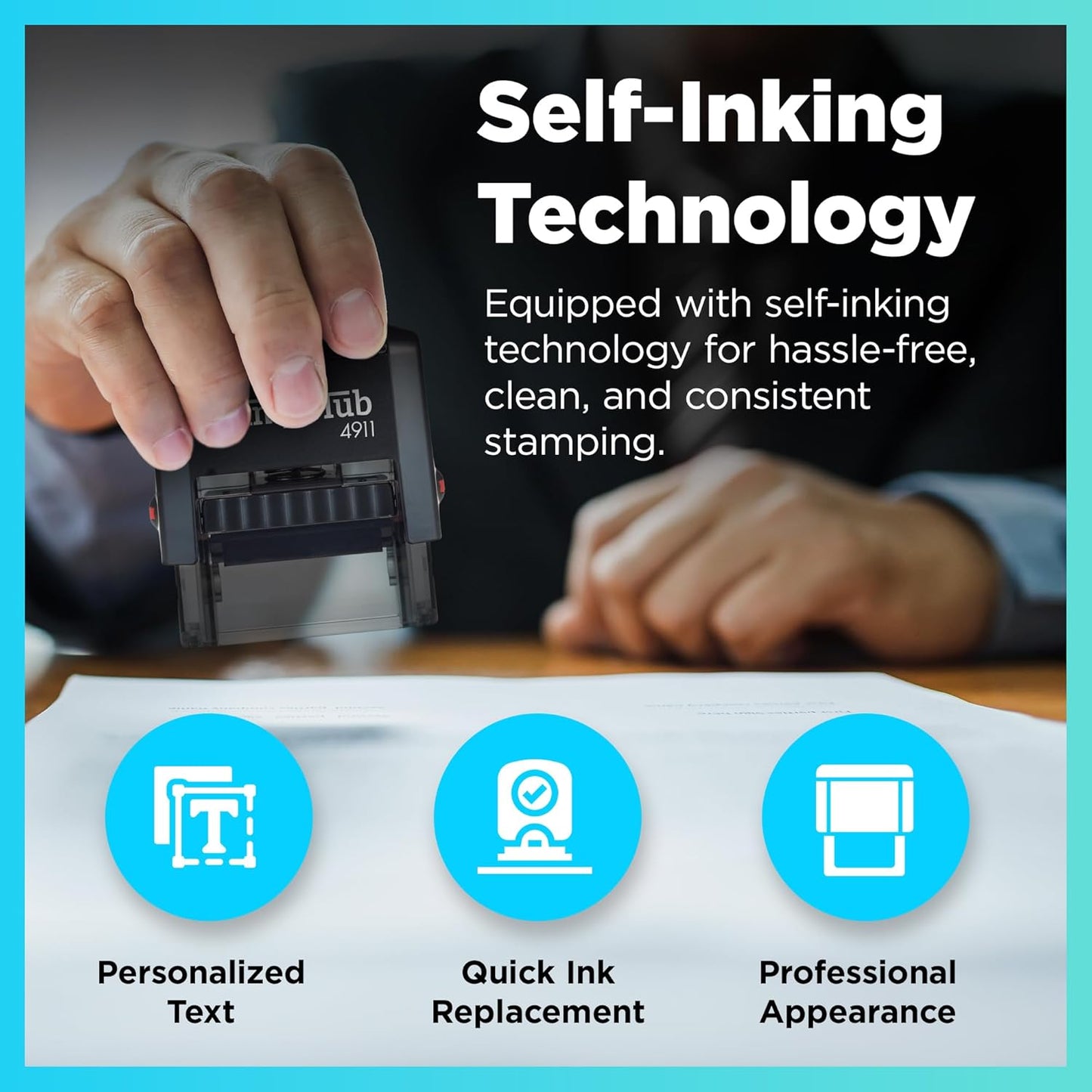 Self Inking Personalized Stamp - 1 Line Custom Stamp, Customizable Office Name Stamp, Ink Stamps for Business - Easy to Change Ink Cartridge, Multiple Ink Color Options - Small