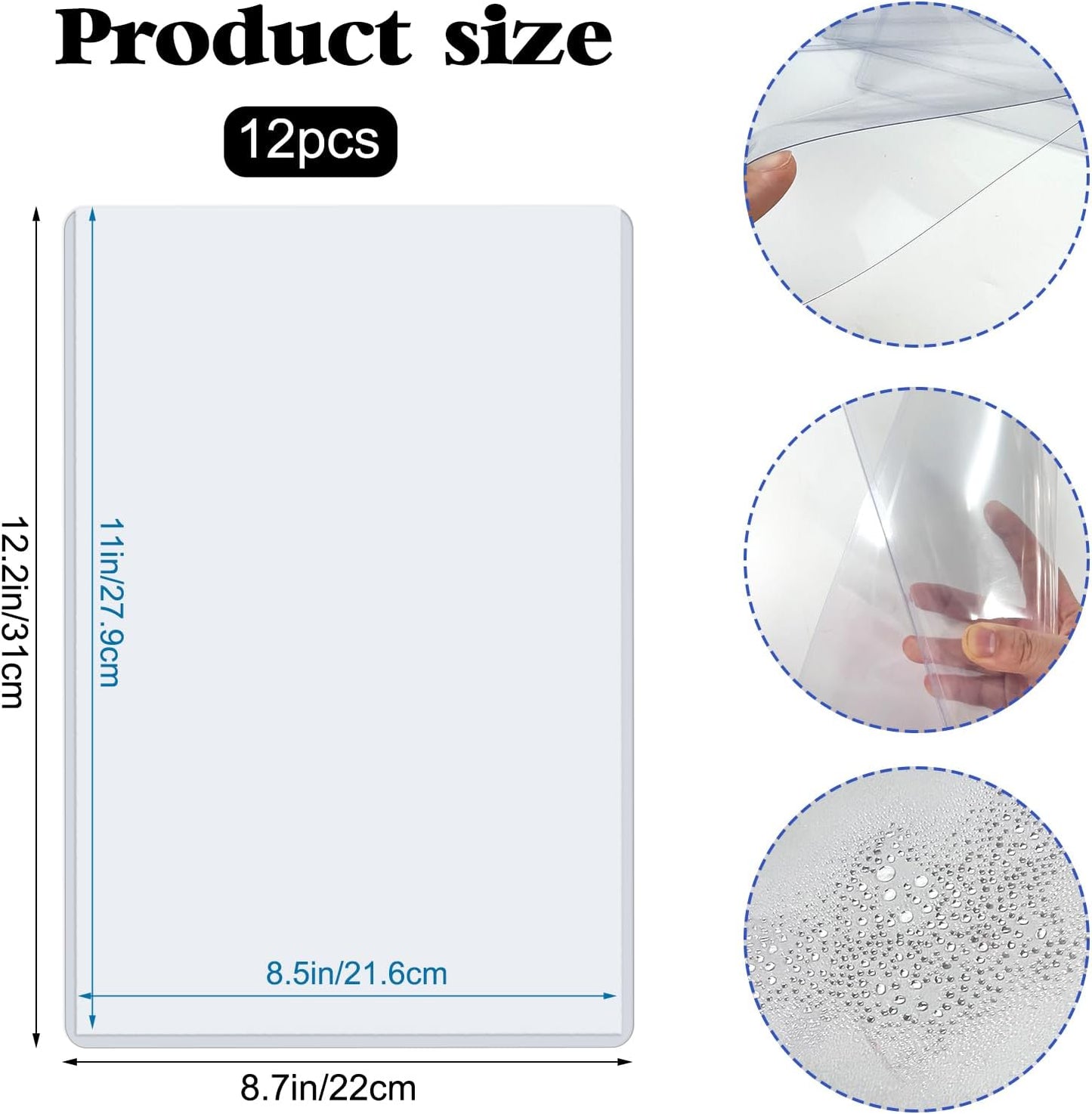 Rainmae 12 Pack 8.5" x 11" Rigid Print Protectors, Clear Waterproof Hard Plastic Page Sheet Protectors, Paper Sleeves Photo Plastic Sleeves Hard Document Birth Certificate Protector
