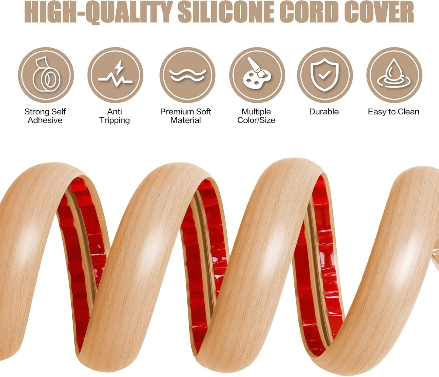 Floor Cord Cover Self Adhesive Cord Hider,10FT Cable Management, Extension Strip Protector for Wires, Prevent Cable Trips for Offices, Gyms, Exhibitions Cavity:0.51"(W) x 0.3"(H) WoodLightyellow