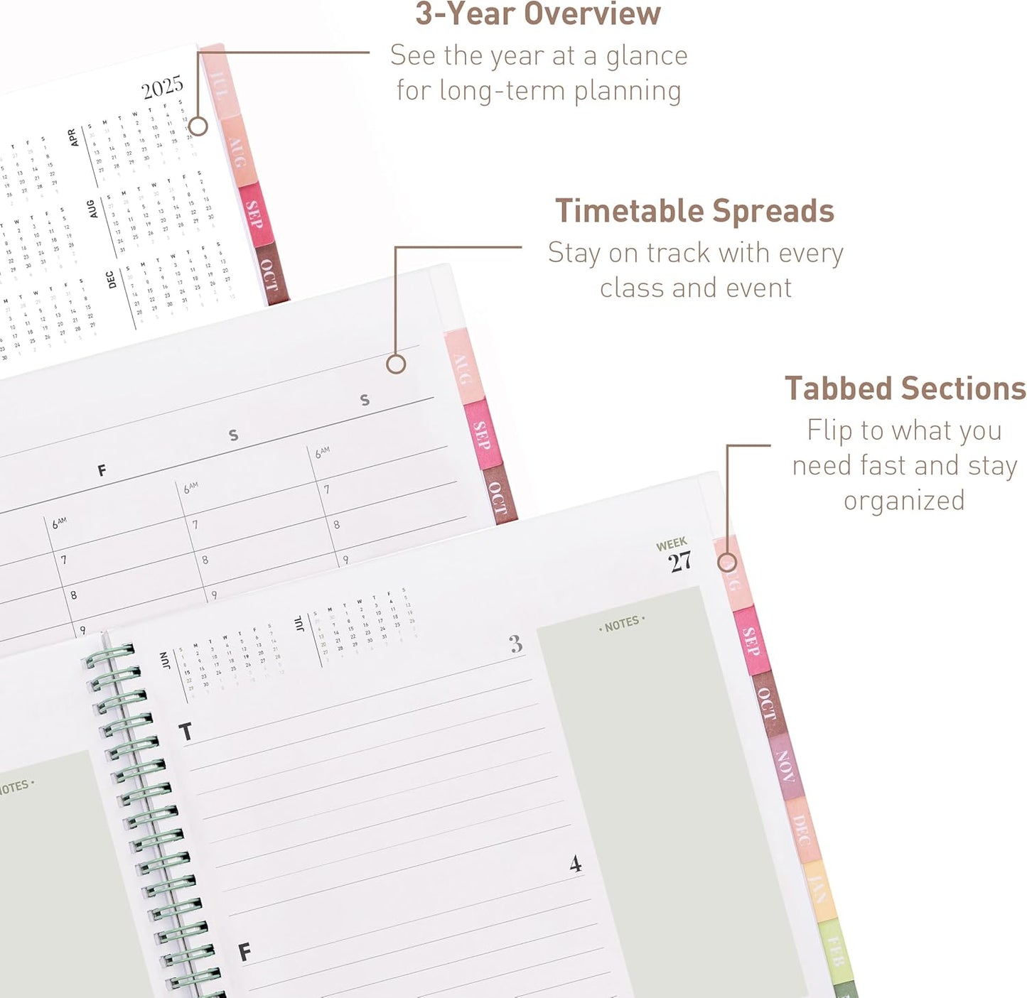 Rileys Academic Planner 2025-2026, Daily, Weekly & Monthly Planner, July 2025 - June 2026, Student Notes Pages, Twin-Wire Binding, Weekly Agenda for School & Work (8.5 x 11-Inches, Green, Classic)