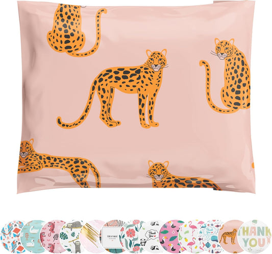 Poly Mailers 10x13 100 Pack | Self-Sealing Shipping Bags Envelopes for Small Business | Waterproof Durable Packaging | Strawberry Safari | Pink Cheetah Animal | à la mode Mailers