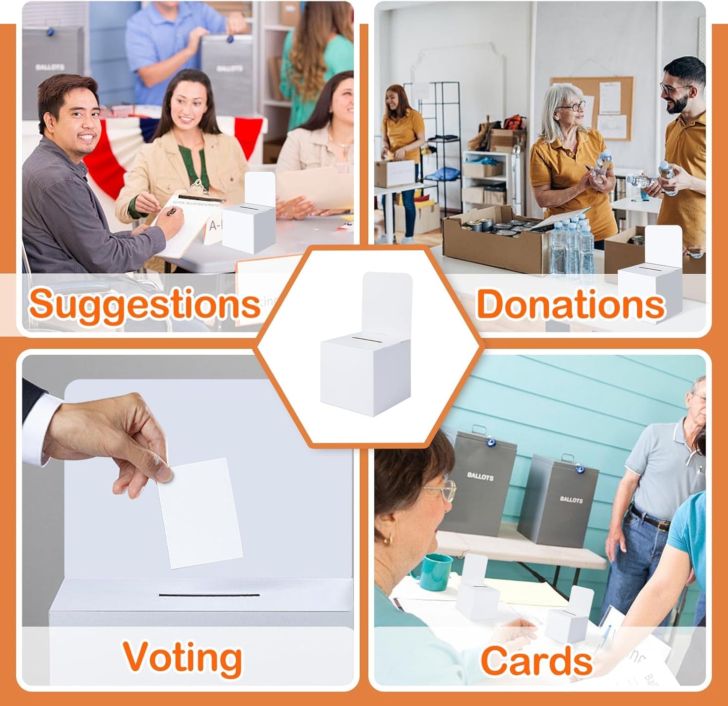 VOISEN Raffle Box,6 Pack Ballot Box with Slot, Donation Boxes for Fundraising,Cardboard Raffle Boxes with Slot and Removable Header for Collecting Business Card Voting Contest (White)