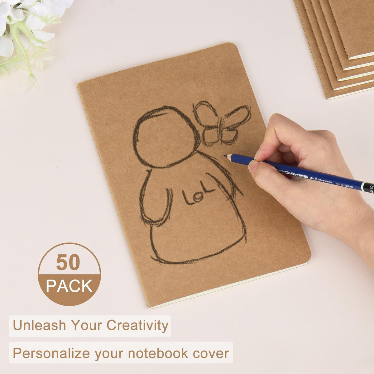 ZCZN 50 Pack A5 Kraft Notebooks Bulk, 8.15x5.5 Inches Graph Paper Journaling Notebooks, Notebooks for Work, Composition Notebooks for School, Journal Notebooks for Office, 60 Pages