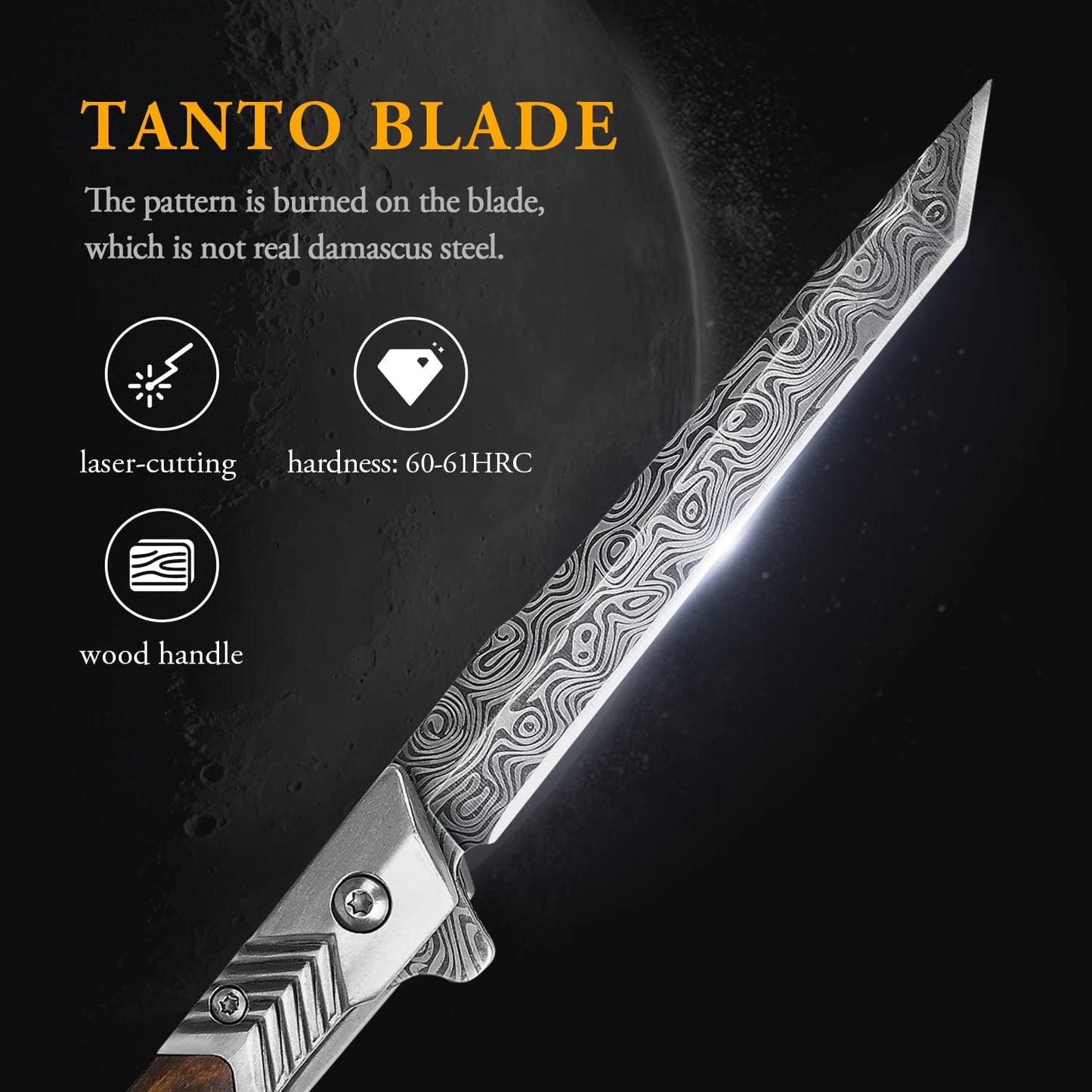 EDC Pocket Knife for Men, 3.7 inch Slim Folding Knife with Tanto Blade and Liner Lock, Unique Gentleman's Gift, Thin Cool Knives for Outdoor Camping, Pocket Sheath for Keychain Everyday Carry
