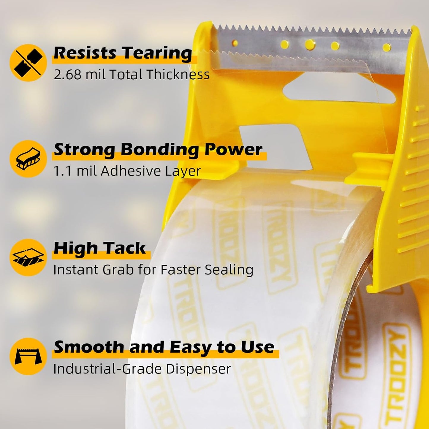 Clear Heavy Duty Packing Tape with Dispenser for Packing Shipping Moving and Storage, 2.68 Mil Thick, 1.88 in x 66 yd, 1 Pack