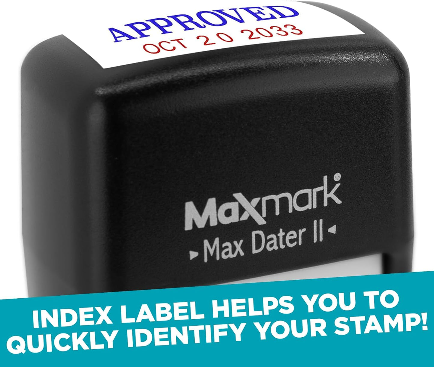 MaxMark Self-Inking Rubber Date Office Stamp with Scanned Phrase Blue Ink & Date RED Ink (Max Dater II), 12-Year Band