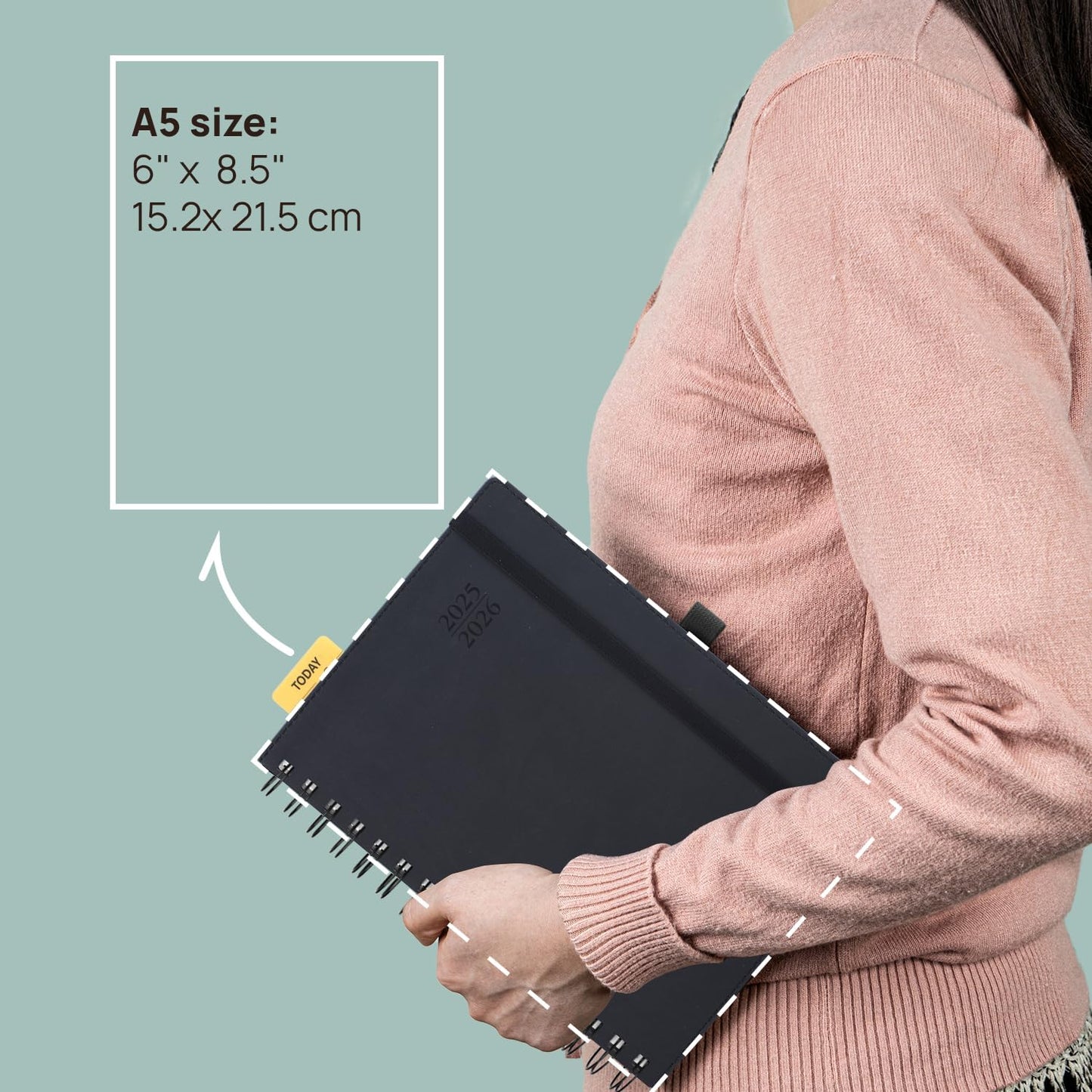 POPRUN Daily Planner 2025-2026 One Page per Day (6'' x 8.5'') with Spiral Bound Leather Soft Cover, Academic Year Appointment Book (Jul.2025 - Jun.2026) with Hourly Slots, Inner Pocket- Black