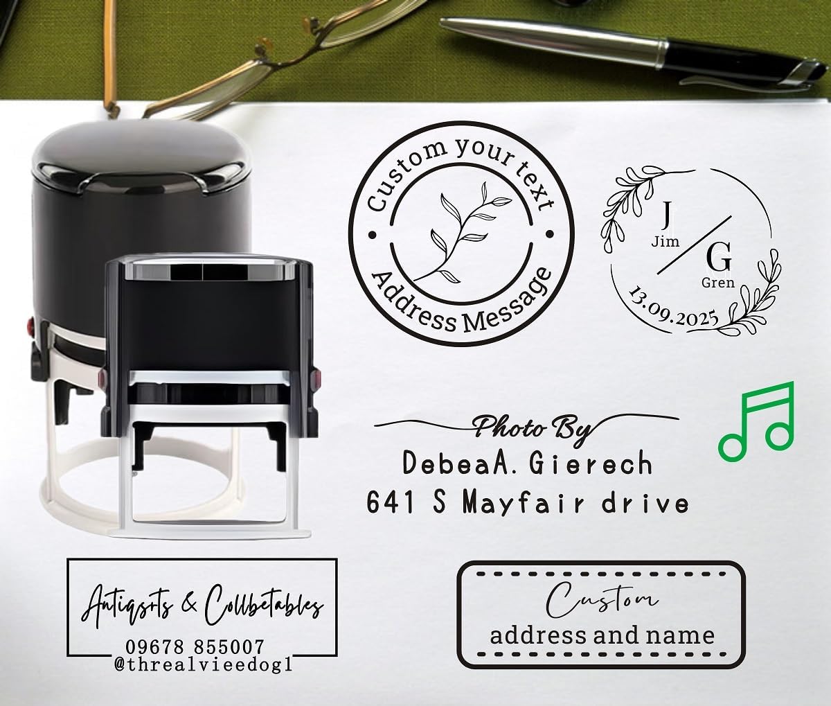 Multi-Size Custom Stamps Self Inking Personalized Logo Name Image Return Address Rubber Stamps for Office Business Personal Use(Round-1.25inch)