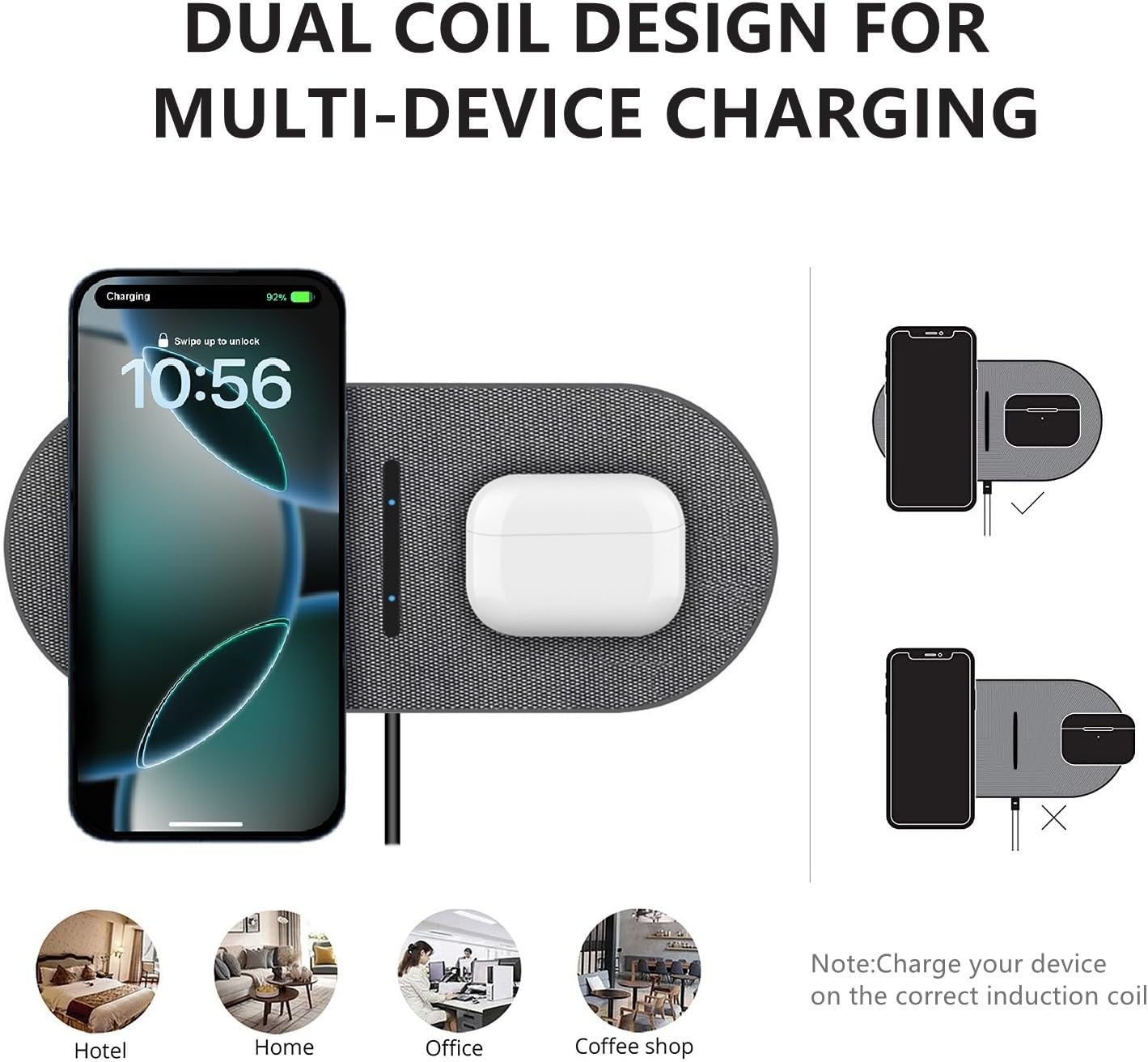 40W Wireless Charging Pad,Dual 20W Charging mat for Apple iPhone 16 15 14 13 12 11 Pro/Max/Mini/Plus/XS/XR,Airpods 4/3/Pro,2 in 1 Wireless Phone Charger for Samsung,Pixel,Xperia(with PD Adapter)