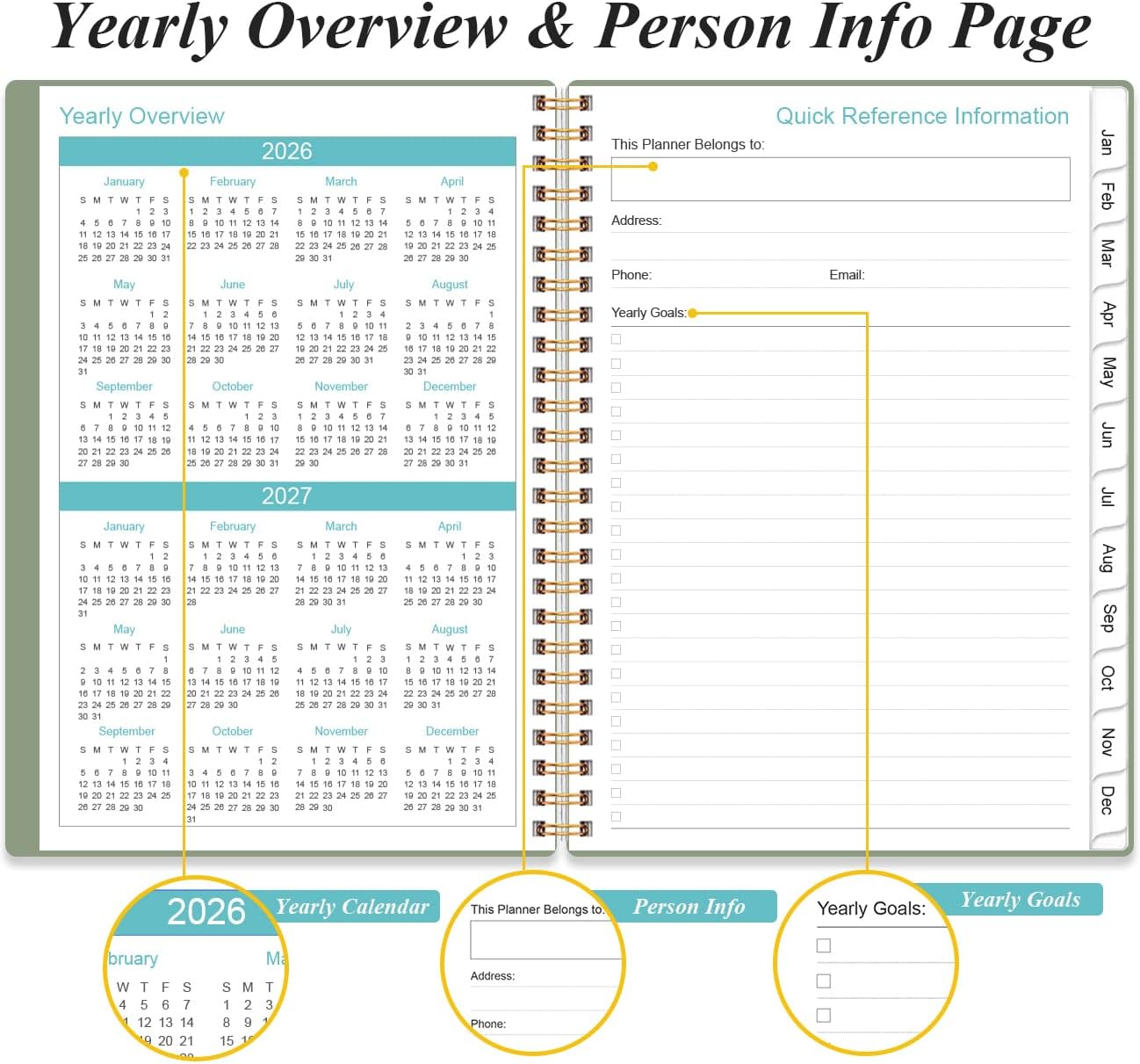 2026 Daily & Monthly Planner - One Page Per Day, Daily Planner 2026 from January 2026 to December 2026, Planner 2026 with 12 Monthly Tabs, 6.4" x 8.5", Green