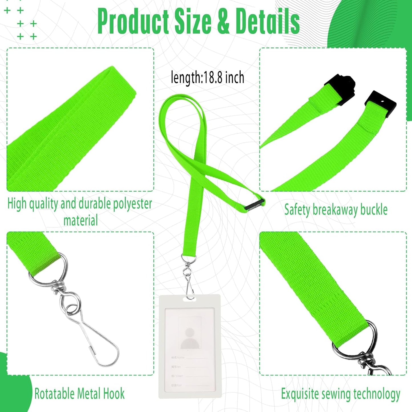Patelai 120 Pcs Breakaway Lanyards with J Hook Bulk Flat for ID Badges Neck Badge Lanyards Card Nametag Holder Neck Straps (Fluorescent Green)