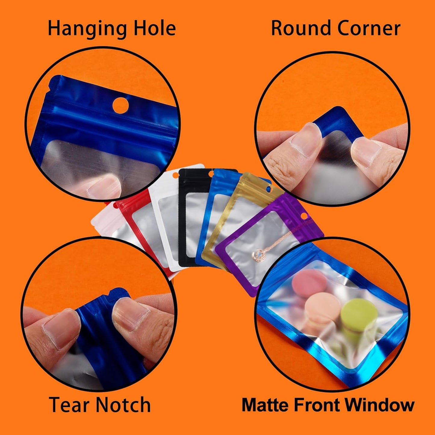 400 Pack 4 Sizes Resealable Mylar Holographic Bags Food Storage Smell Proof Bags with Front Window, Zipper Foil Packaging Pouch for Sample Jewelry Small Business (Purple,3x4.7,3.1x5.5,4x 6,4.7x 7.9in)