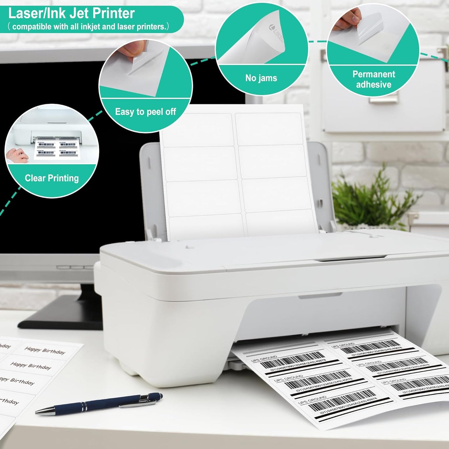 L LIKED 2" x 4" Label Stickers, Printable White 10 per Sheets Total 500 Labels, for Laser/Inkjet Printing - Matte (500 Labels)