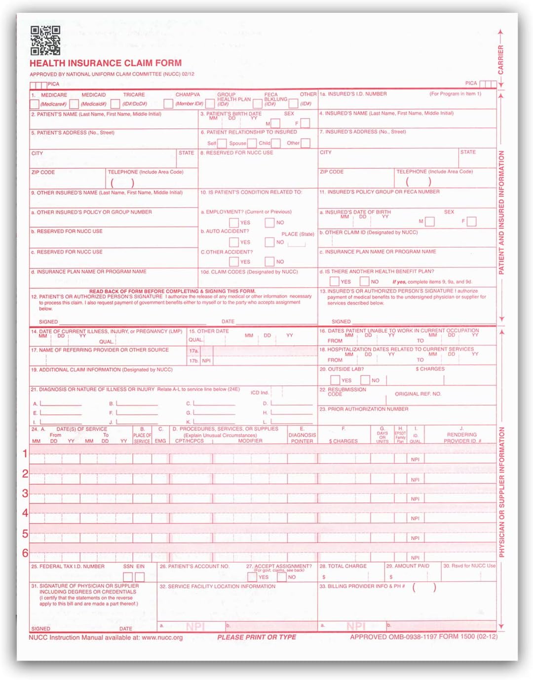 NextDayLabels - CMS 1500 / HCFA 1500 Insurance Claim Forms - Laser/Ink-Jet Compatible (New Version 02/12) Letter Size 8-12" x 11", 1000 Sheets Per Pack