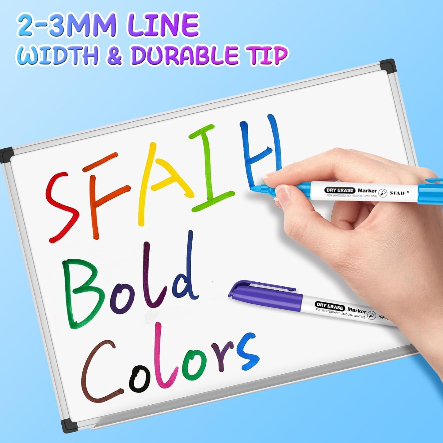 SFAIH Dry Erase Markers Fine tip 12 Colors, 24 Pack (2 Dozen) - Low Odor Whiteboard Markers for Office Teams, Study Groups, Home Schooling | 5 Sizes:12/24/48/72/144 Packs