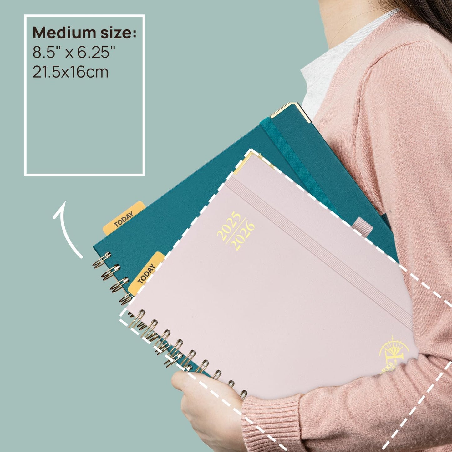 POPRUN Monthly Planner 2025-2026 Spiral Hardcover (6.25'' x 8.5''), 18 Months Calendar (Jul.2025 - Dec.2026)- 2 Pages per Month with Dotted Note Pages, Sunday Start, Laminated Tab - Burgundy