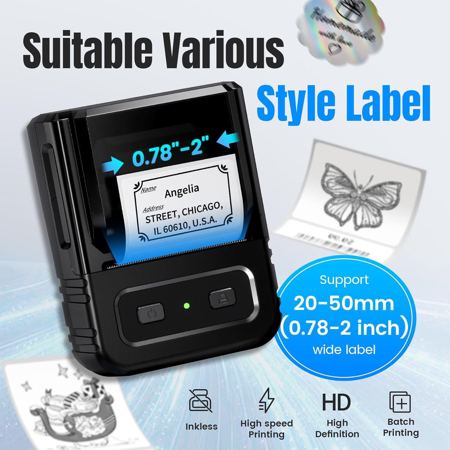 Label Maker, M102 Label Printer Bluetooth Label Machine with Tapes 1000+ Icons 300+Templates for Small Business, Office, Home, Kid School Items, Black