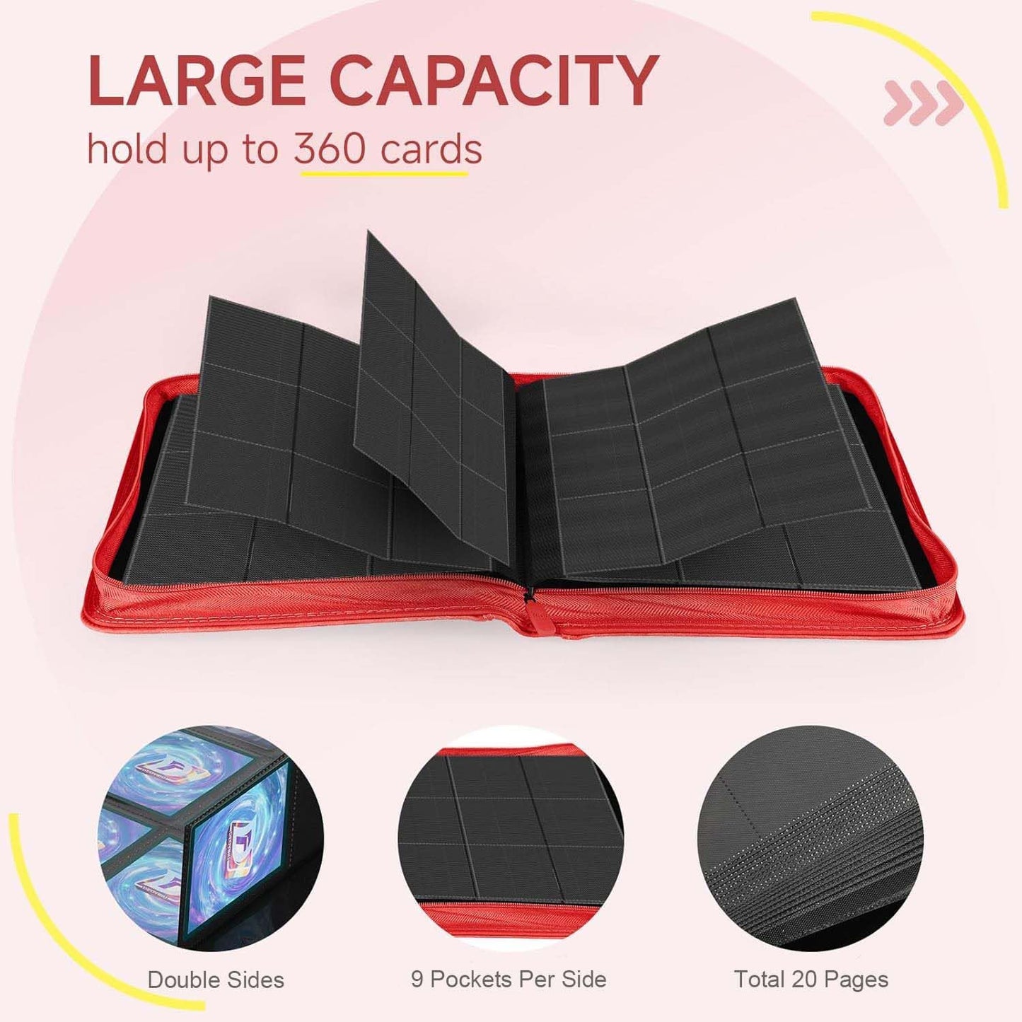 9 Pocket Card Binder,360 Pockets Trading Card Binder,Double Sided Pocket Collection Binder,Card Folder for MTG,TCG,Game Cards,Sport Cards,Red