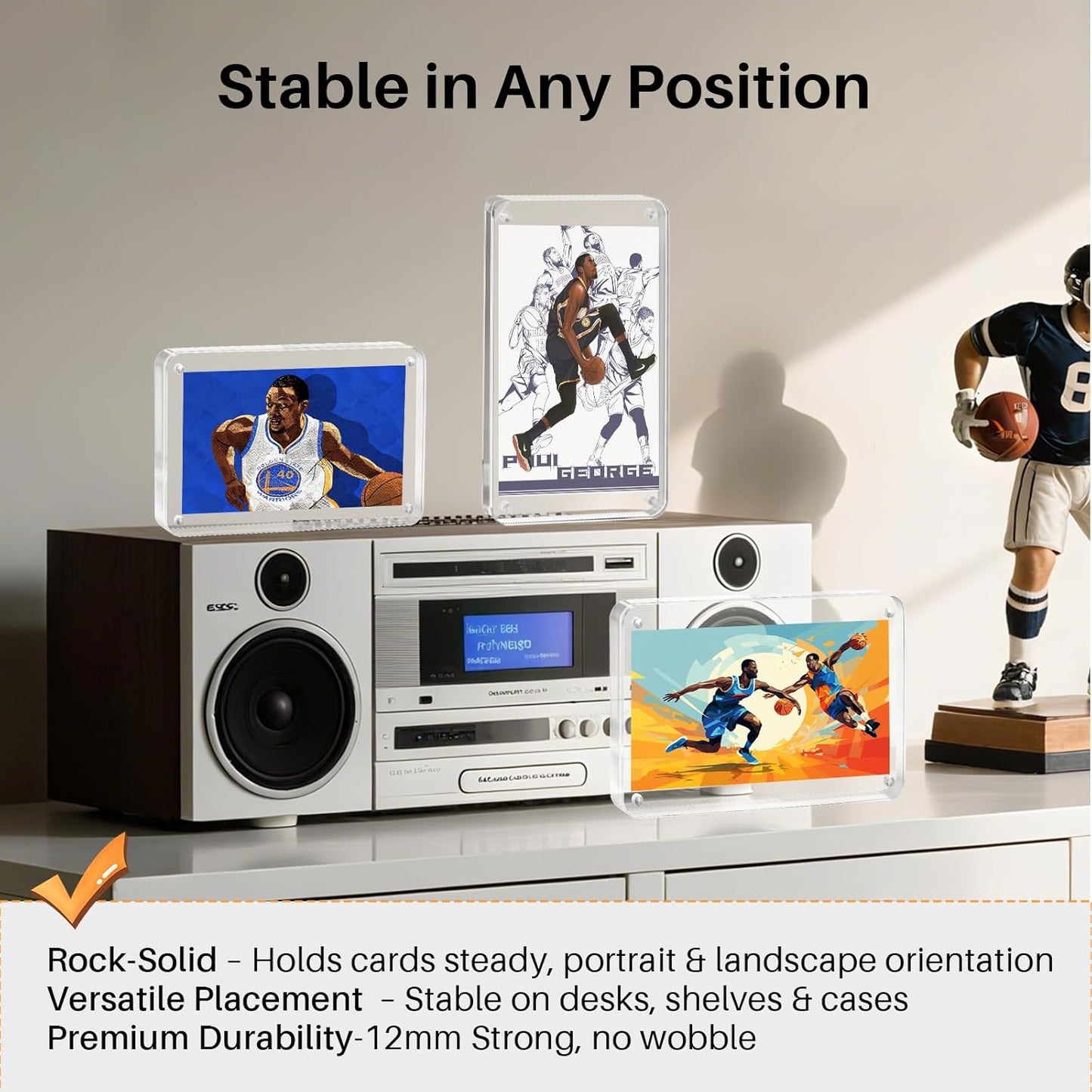 4 Packs Card Display Stand, Strong Magnetic Acrylic Trading Card Display Frames, Thickened Stable Support for Baseball & Sports Card Display Case with 4 Card Sleeve