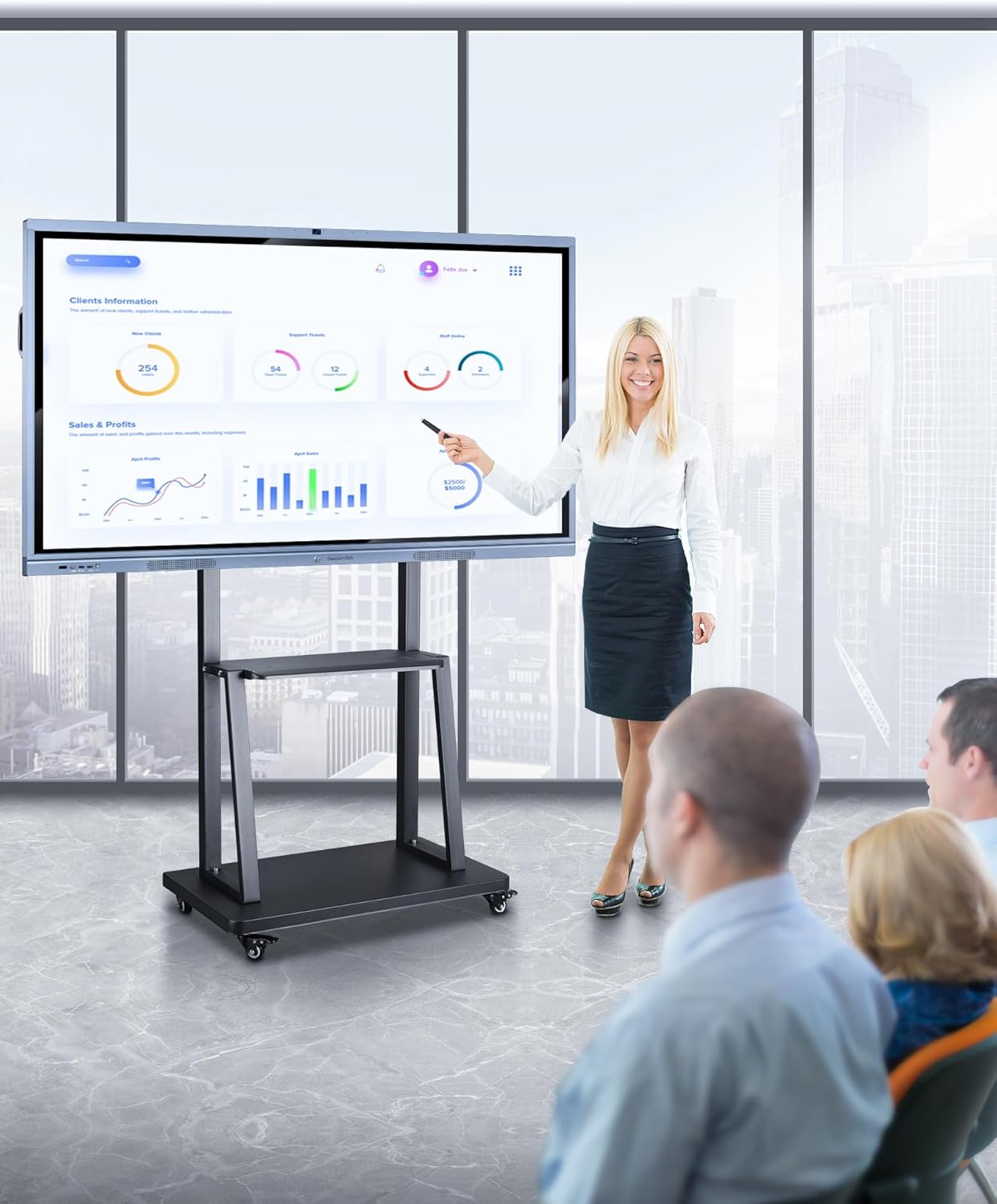 Smart Board Stand with Wheels,Height Adjustable Mobile Rolling Stand for Classroom & Office, Holds up to 300lbs, Whiteboard Portable Cart on Wheels (for 49-100 Inch Smart Board)