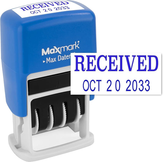 MaxMark Self-Inking Rubber Date Office Stamp with Received Phrase & Date - Blue Ink (Max Dater II), 12-Year Band