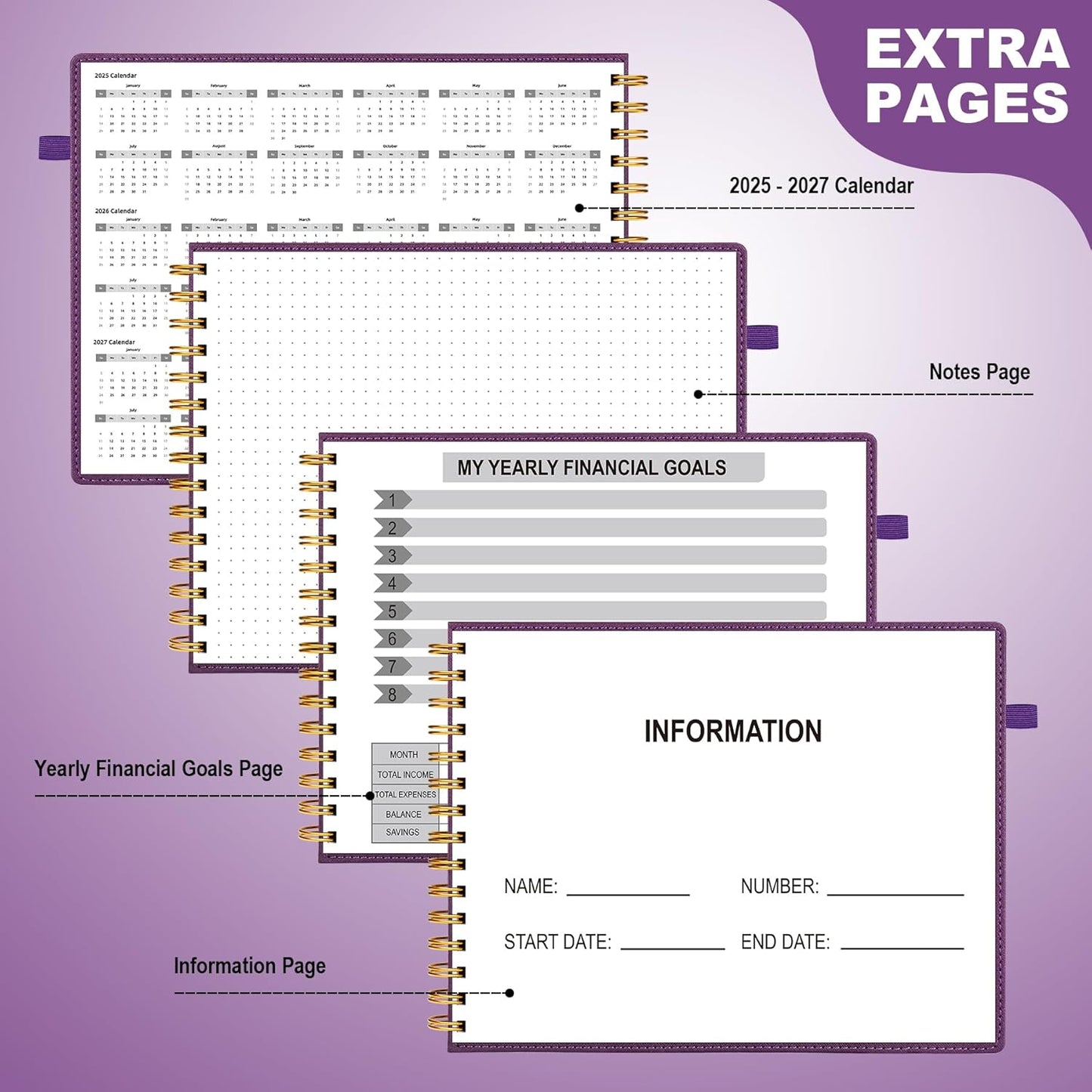 HAUTOCO Hardcover Bill Tracker Notebook Horizontal Monthly Bill Payment Organizer for Personal Budgeting Home Finance with 2 Storage Pocket Expense Checklist Tracking Planner 10.78 x 8'', Deep Purple