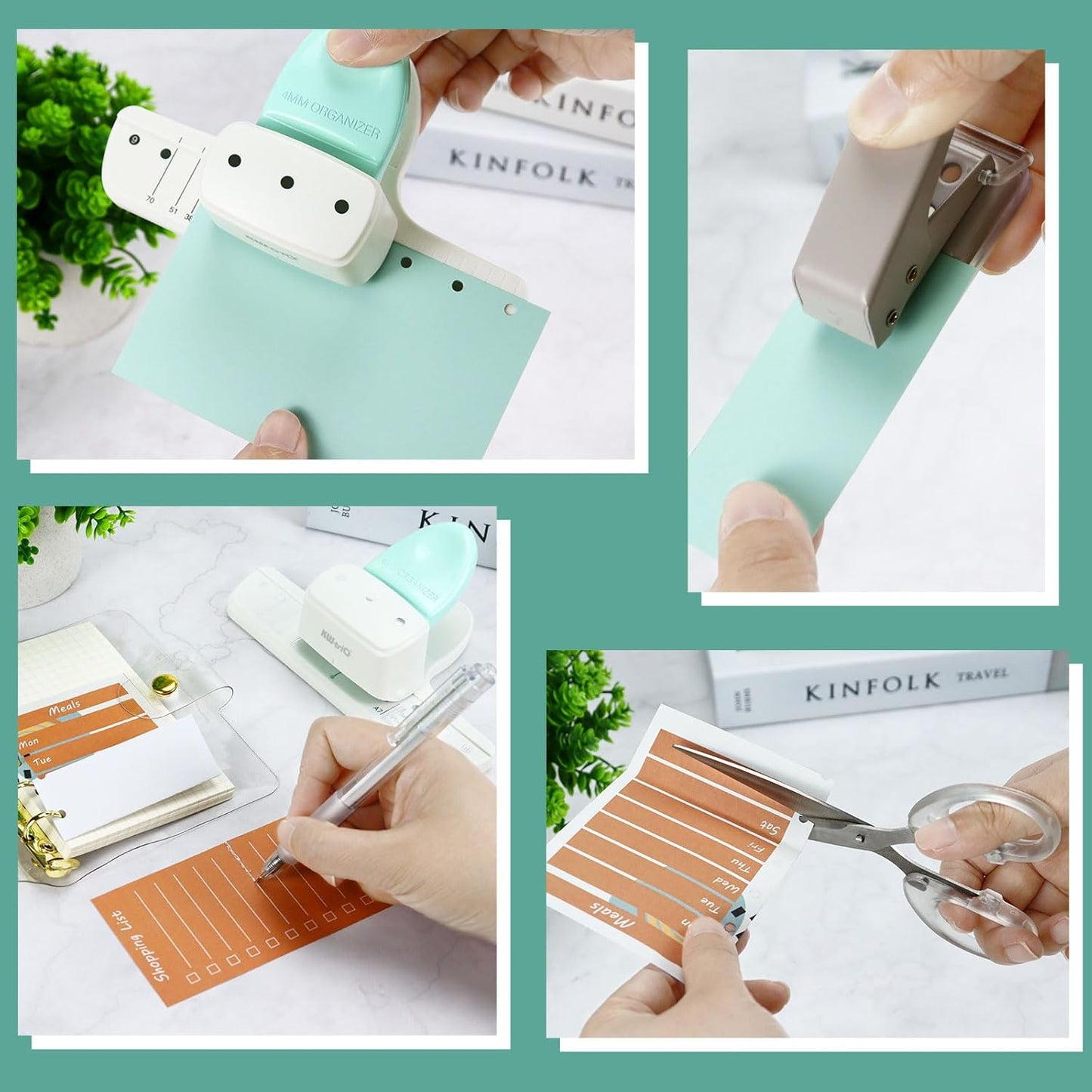 Paper Punch Kit, 3 Hole Punch 4MM Diameter, Single Hole Puncher Handheld 1/4 Inches, Art Cutting Tools Knife Pen, 1 Small Scissors, for Scrapbooking, Cardmaking, Papercraft, Art Project