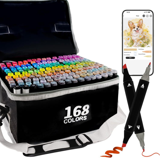 Alcohol Markers with APP, 168+2 Colors Dual Tip Art Marker for Adults Coloring Books, Alcohol Based Illustration Markers Set for Adult Artist Drawing Sketching Painting Lettering Cards