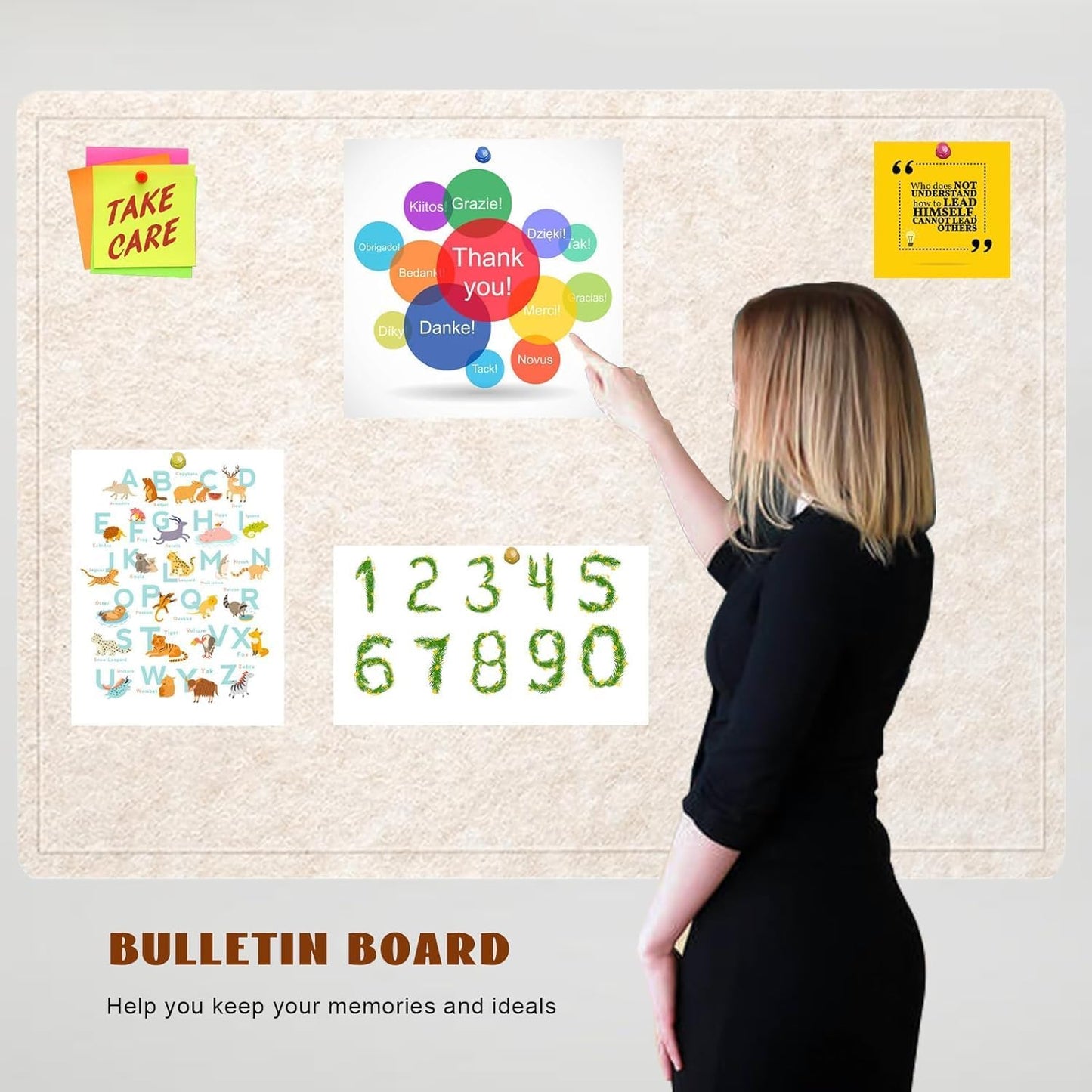 Bulletin Board, 23.5 X 17.5 inches Cork Board with 20 Pushpin, Felt Cork Board Notice Pin Board, Self-Adhesive Vision Board Mood Board Foldable Photo Board for Wall - Oatmeal