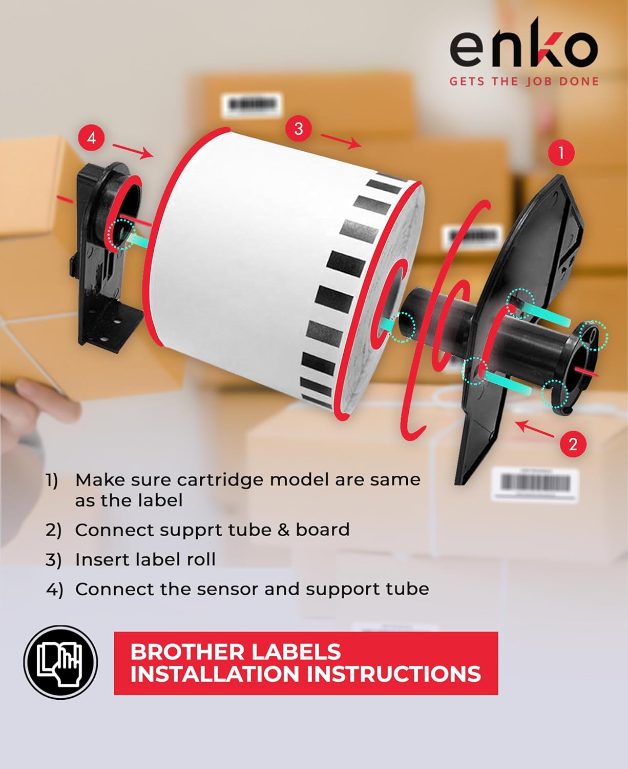 enKo - Compatible DK-2205 Continuous Paper Labels (2.4 Inch x 100 Feet) Compatible for Brother QL Label Printers - 48 Rolls with 16 Refillable Cartridge Frames