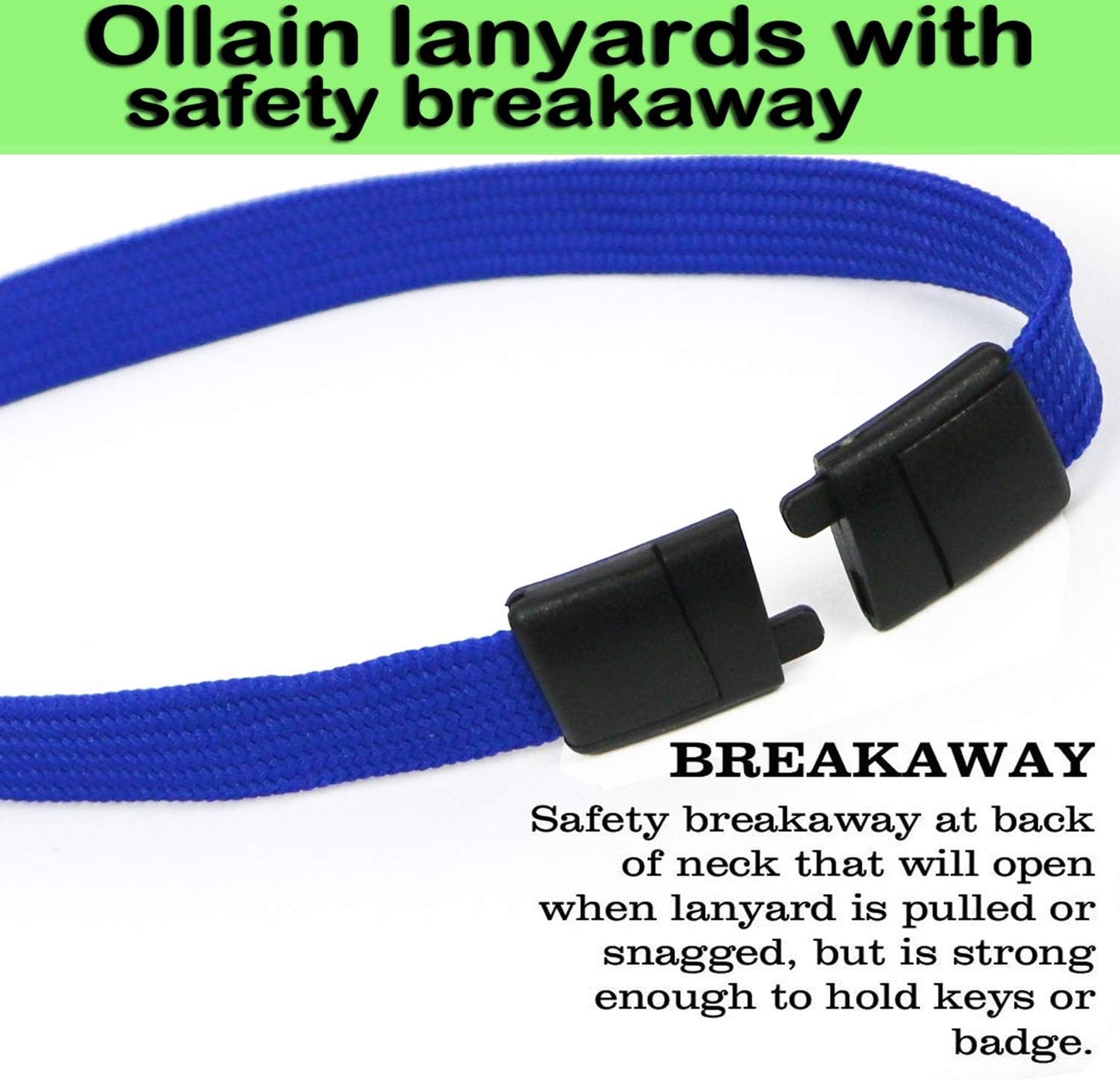 Ollain 25 Pack Breakaway Lanyard with J-Hook Bulk Flat Lanyards for Name tag ID Badges (Blue, Breakaway 25 Pack)