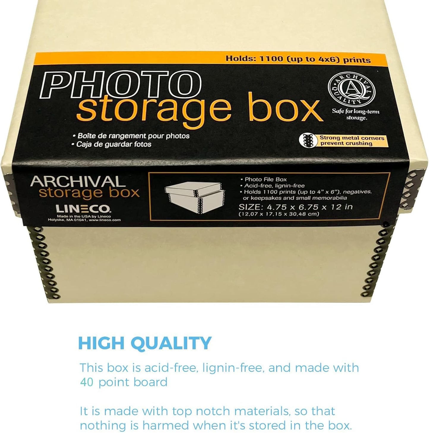 Lineco Photo Card Box, Museum-Quality Archival Storage, Acid-Free with Removable Lid, Bulk Storage for Negatives, Prints, Films, Photos, 4x6x12 Inches, Tan, 2 Pack