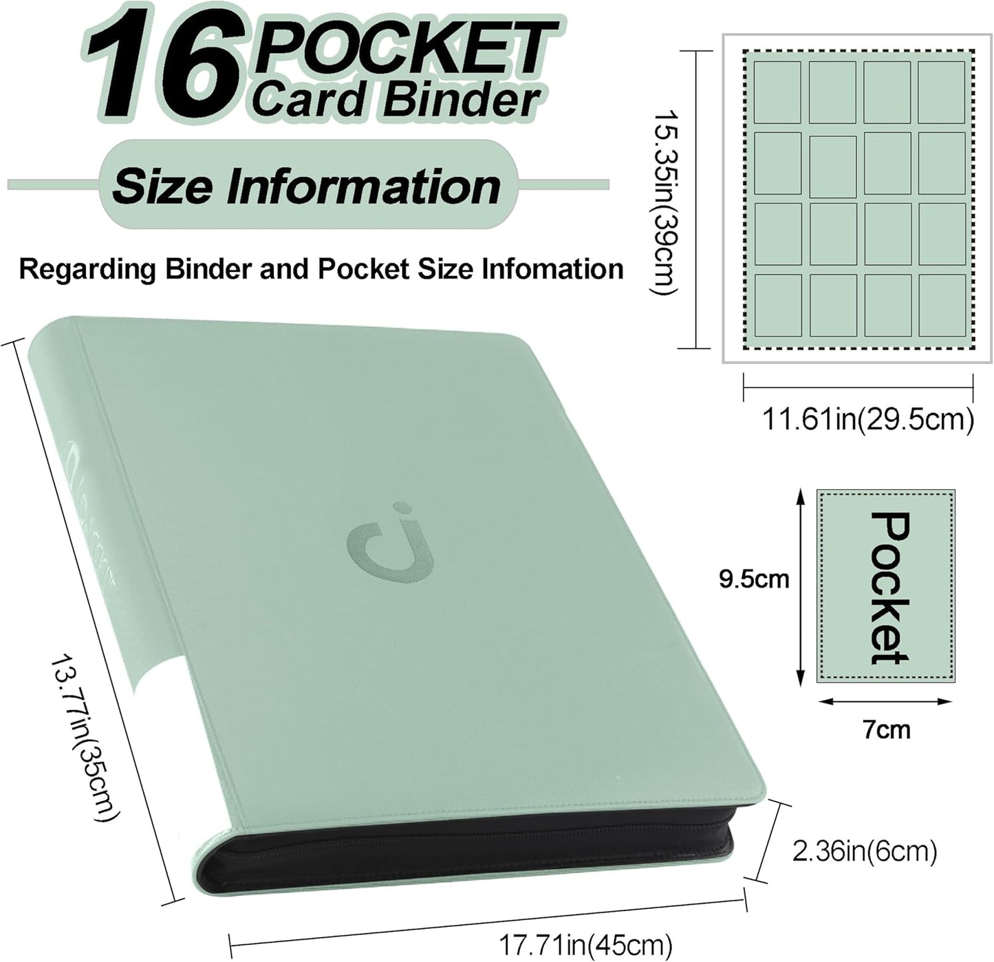Premium Card Binder 16 Pocket - Fits 1600 Cards，4X4 Ringless Card Album with Sleeves for Trading Cards & Sports Cards（Model C，Asakusa Green）