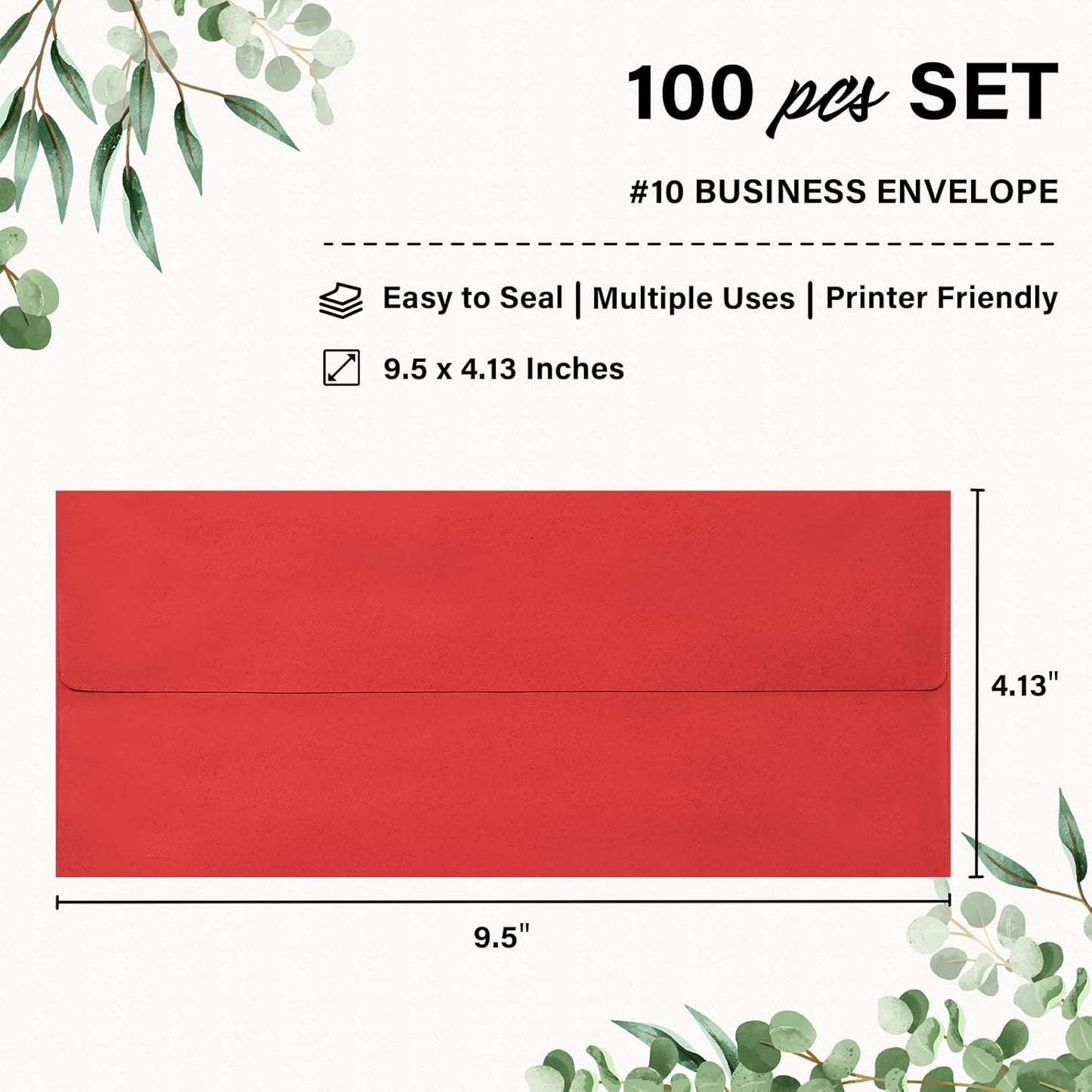 100 Pack #10 Christmas Red and Green Envelopes Letter Size, Business Envelopes Self Seal for Invoices, Letter Mailing, Office Checks, 4 1/8 x 9 1/2 Inches