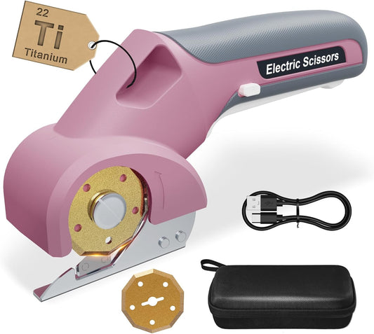 4V 2000mAh Cordless Cardboard Cutter, Electric Box Cutter for Cardboard with 2 Titanium Blades,LED & Safety Lock,Max Cutting1/4",Rotary Cutter for Fabric,Gifts for Men&Women - Pink