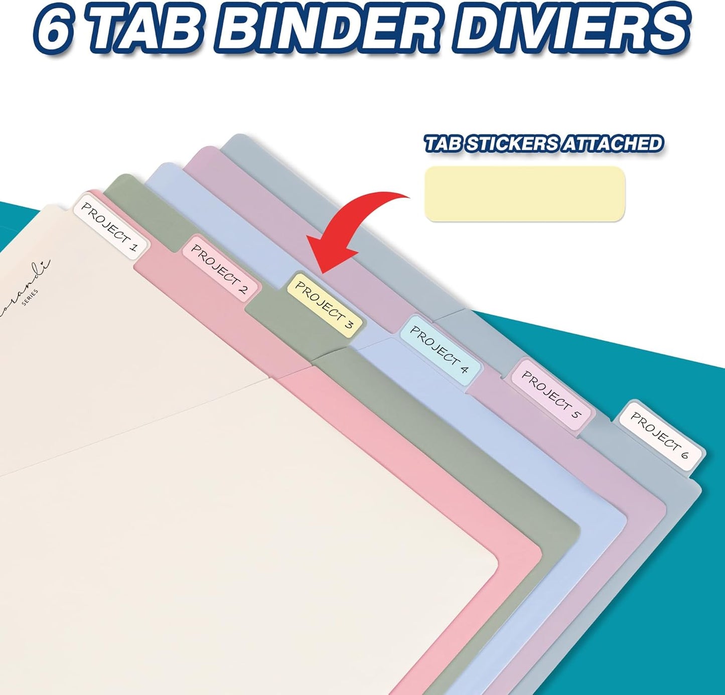 H4D 6-Tab Dividers for 3 Ring Binder, Plastic Dividers with Two Pockets, Letter Size, Morandi Colors, 4 Set