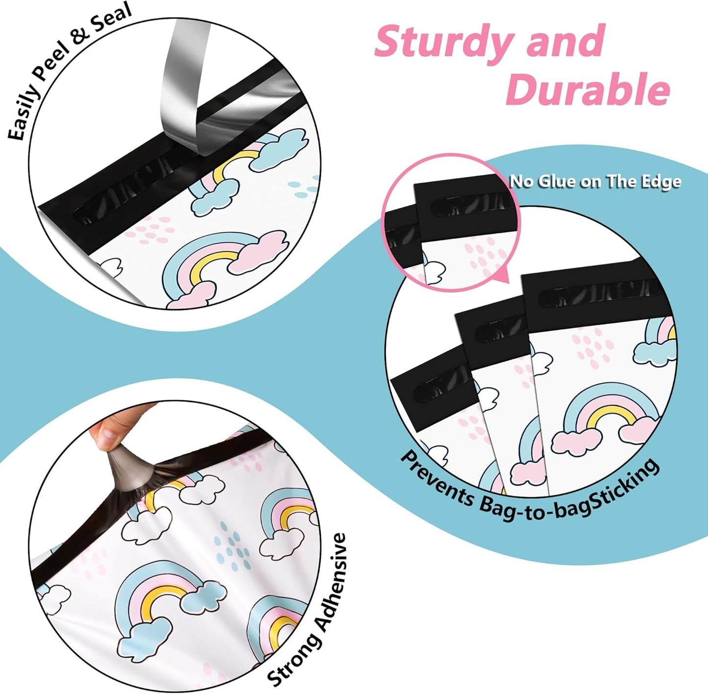 Poly Mailers 10x13 Inch 100 Pcs - Rainbow Printed Shipping Bags, 2.4mil Thickness, Waterproof and Tear Resistant Mailing Envelopes, Self-Sealing Packaging Bags for Small Business