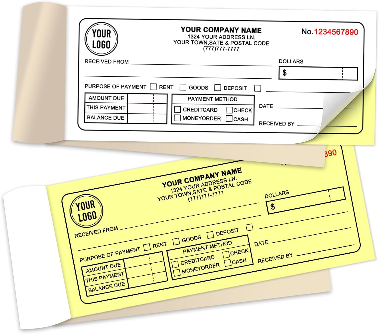 Custom Invoice Book for Small Business,2.8 x7 Inches Invoice Receipt Book,2-Part Carbonless Forms, Personalized Company Name, Address, Phone Number